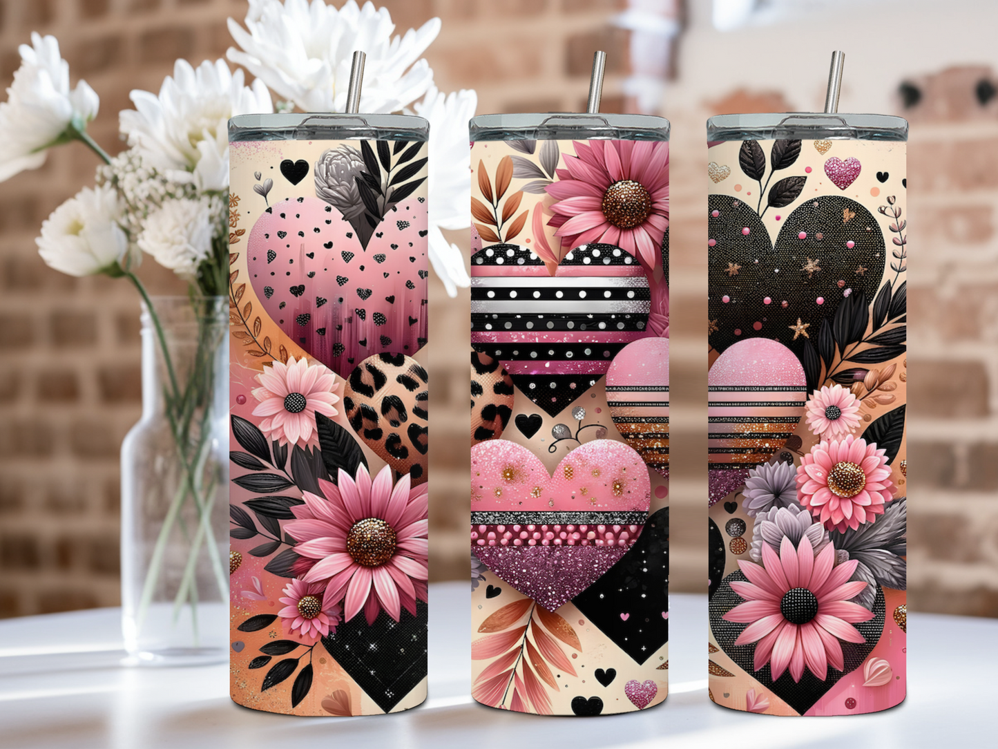 Black and Pink Hearts